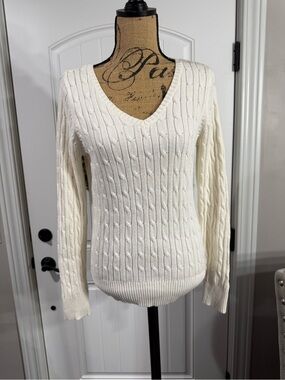 St. John's Bay Cream Cable-Knit V-Neck Sweater